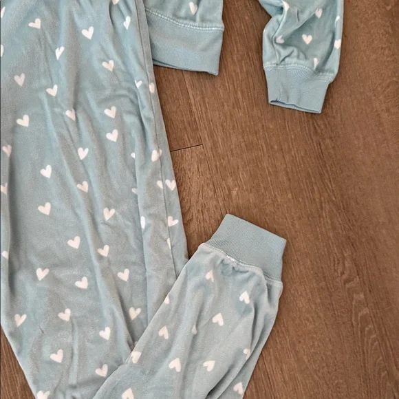 Soft & Cuddly Velour Mint Green & White Heart Pajama/Loungewear Set Size M - Picture 4 of 6